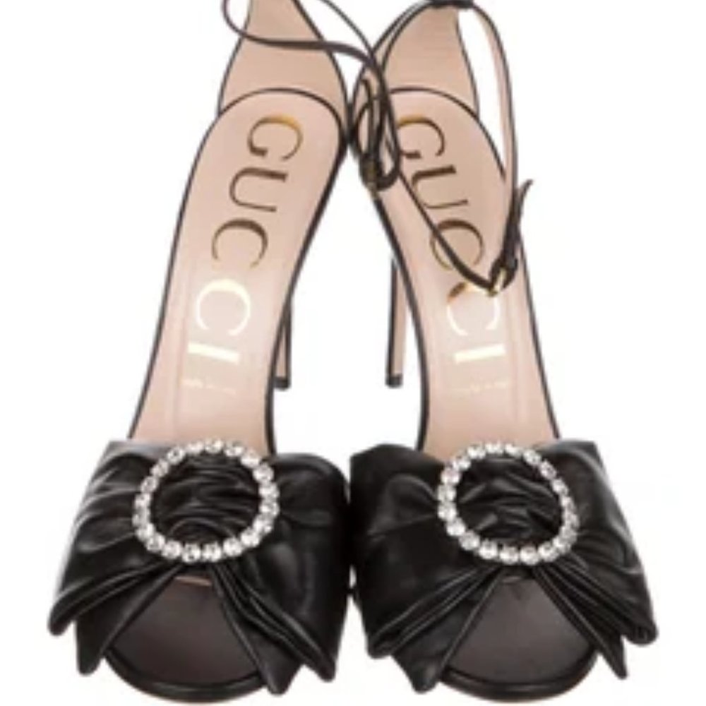 GUCCI Black Nappa Charlotte Lambskin Sandals, Black Size 40 with Box - Picture 14 of 17